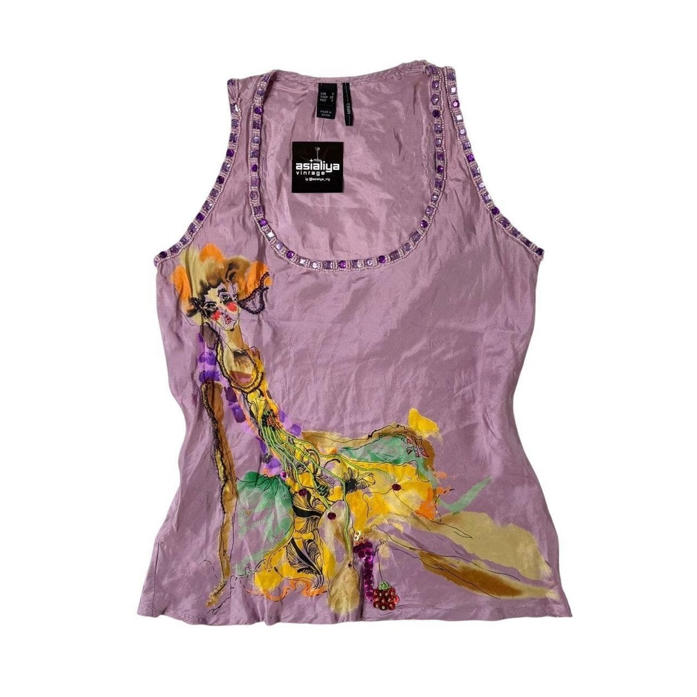 MNG silk beaded embroidered graphic tank
